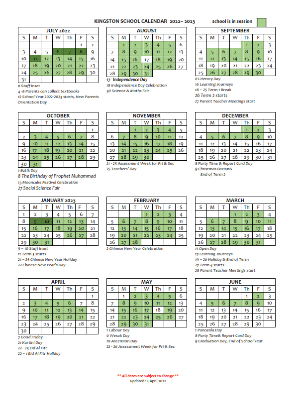 School Calendar | Kingston